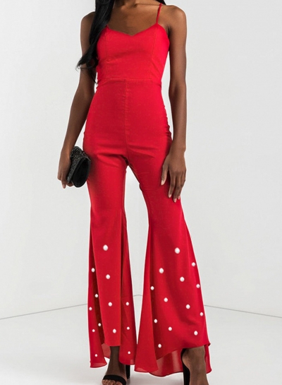 Sexy Sleeveless Spaghetti Strap Backless Wide Leg High Waist Jumpsuit zecalaba.com