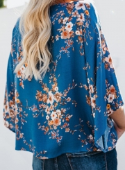 Summer Casual Loose Floral Printed Flare Sleeve V Neck Lace-Up Blouse