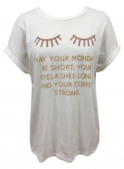 Summer Casual Eyelash Letters Printed Short Sleeve Round Neck Loose Tee