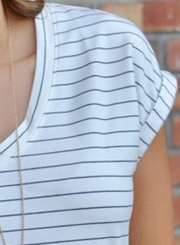 Summer Casual Striped Short Sleeve Round Neck Slit Loose Tee