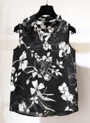 Summer 2 Piece Floral Printed Sleeveless Lace-Up Top Layered Skirt