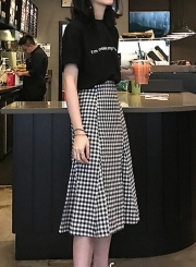 Casual 2 Piece Letters Printed Tee Elastic Waist Plaid Fishtail Skirt