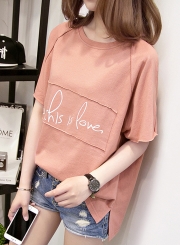 Summer Casual Letters Printed Short Sleeve Round Neck Loose Tee