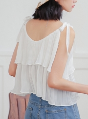 Summer Casual Loose Strappy Round Neck Ruffle Sweet Tank