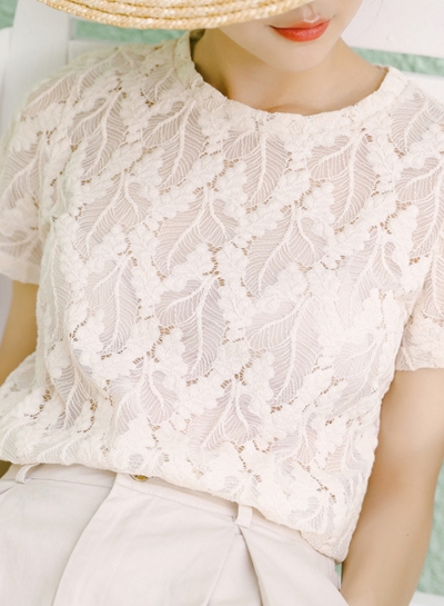 Summer Fashion Sweet Lace Short Sleeve Round Neck Pullover Blouse zecalaba.com