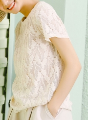 Summer Fashion Sweet Lace Short Sleeve Round Neck Pullover Blouse