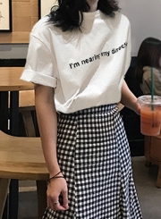 Casual 2 Piece Letters Printed Tee Elastic Waist Plaid Fishtail Skirt