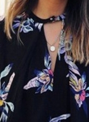 Casual Chiffon Floral Printed Long Sleeve V Neck Loose Blouse