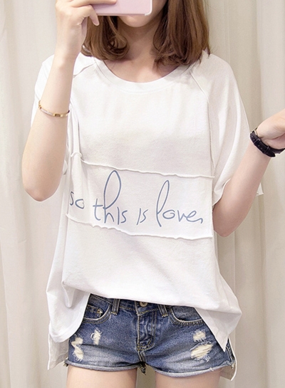 Summer Casual Letters Printed Short Sleeve Round Neck Loose Tee zecalaba.com