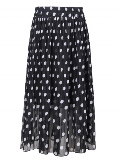 Fashion Casual Polka Dots Elastic Waist Pleated Chiffon Long Skirt YOYOTSHOP.com