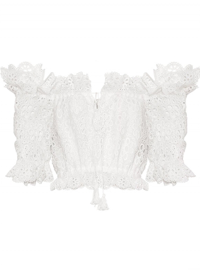 Sexy Off The Shoulder Half Sleeve Crop Top Lace Hollow Out Blouse