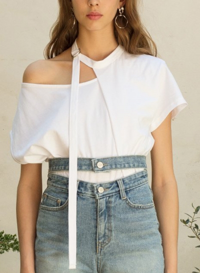 Summer Fashion One Shoulder Short Sleeve Solid Loose Irregular Tee zecalaba.com