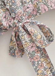 Sexy Floral V Neck Bow Crop Top Lantern Sleeve Beach Button Down Shirt