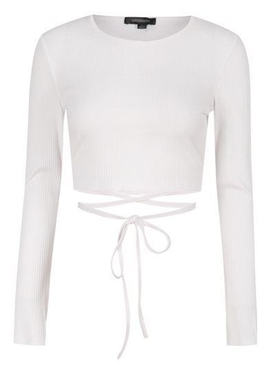 Fashion Slim Round Neck Long Sleeve Solid Lace-Up Pullover Crop Top zecalaba.com