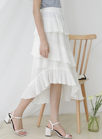 Fashion Casual Irregular Elastic Waist Solid Chiffon Layered Skirts