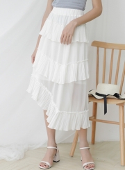 Fashion Casual Irregular Elastic Waist Solid Chiffon Layered Skirts