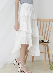 Fashion Casual Irregular Elastic Waist Solid Chiffon Layered Skirts