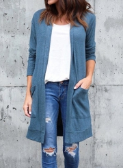 Fashion Casual Loose Long Sleeve Solid Pockets Long Cardigan