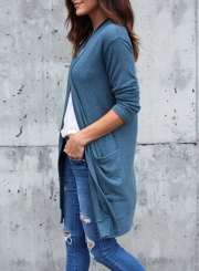 Fashion Casual Loose Long Sleeve Solid Pockets Long Cardigan