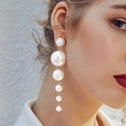 Fashion Alloy Six Pearls Tassel Drop Earrings