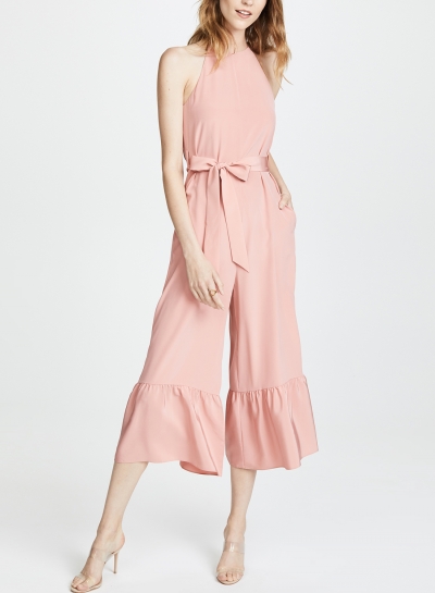 Fashion Sleeveless Waist BoW Tie Wide Leg Solid Jumpsuit zecalaba.com