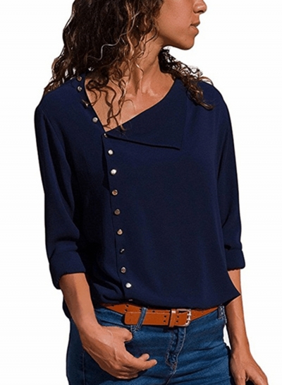 Fashion Irregular Long Sleeve Solid Button Down Shirt zecalaba.com