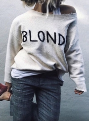 Fashion Letters Print Round Neck Long Sleeve Pullover Sweater