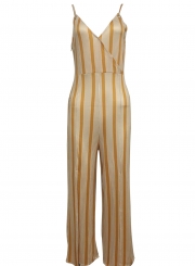 Summer Sexy Striped Spaghetti Strap Slit Straight Jumpsuit