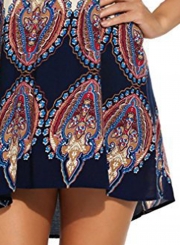 Loose Popper Printed Sleeveless Halter Neck Women Mini Dress