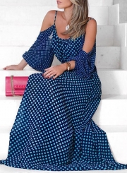 Summer Spaghetti Strap Off Shoulder Polka Dots Swing Maxi Dress