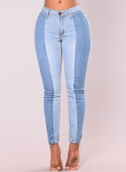 Casual Retro Washed Splice Stretch Skinny High Waist Pencil Jeans