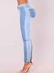 Casual Retro Washed Splice Stretch Skinny High Waist Pencil Jeans