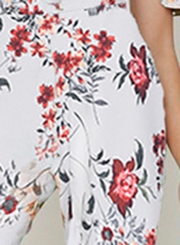 Sexy Floral Off The Shoulder High Waist Wide Leg Jumpsuit With Button