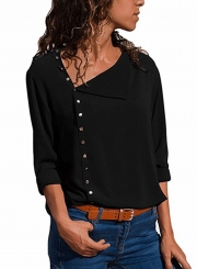 Fashion Irregular Long Sleeve Solid Button Down Shirt