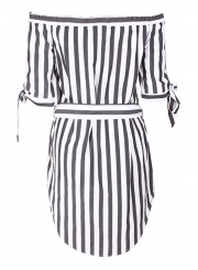 Sexy Striped Off The Shoulder Half Sleeve Irregular Dress