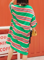 Striped Half Sleeve Round Neck Plus Size Loose Dress