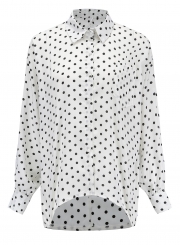 Polka Dot Turn-Down Collar Long Sleeve High Low Loose Button Down Shirt