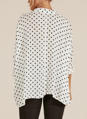 Polka Dot Turn-Down Collar Long Sleeve High Low Loose Button Down Shirt