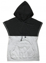 Summer Hooded Sleeveless Color Block Pockets Pullover Hoodie