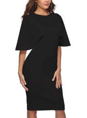 Black Round Neck High Waist Bodycon Midi Dress