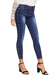 Casual High Waist Zipper Fly Pencil Jeans With Pockets