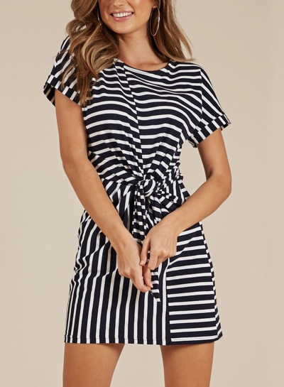Black White Stripe Loose Dress modvogues.com
