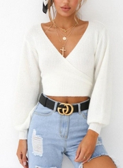 Casual V Neck Long Sleeve Loose Pullover Sweater