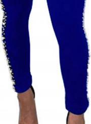 Blue Pearl Strappy V Neck Zip Crop Top and Pencil Pants Set