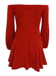 Red Off Shoulder Long Sleeve Swing Dress