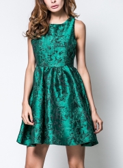 Green Sleeveless High Waist Skater Dress With Zip