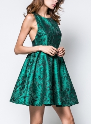 Green Sleeveless High Waist Skater Dress With Zip