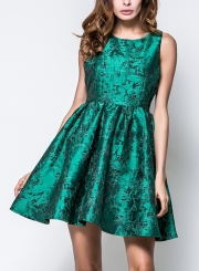 Green Sleeveless High Waist Skater Dress With Zip