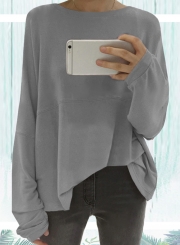 Grey Round Neck Dolman Sleeve Loose Tee