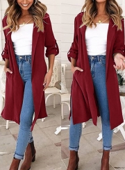 Burgundy Slit Coat Windbreaker For Women